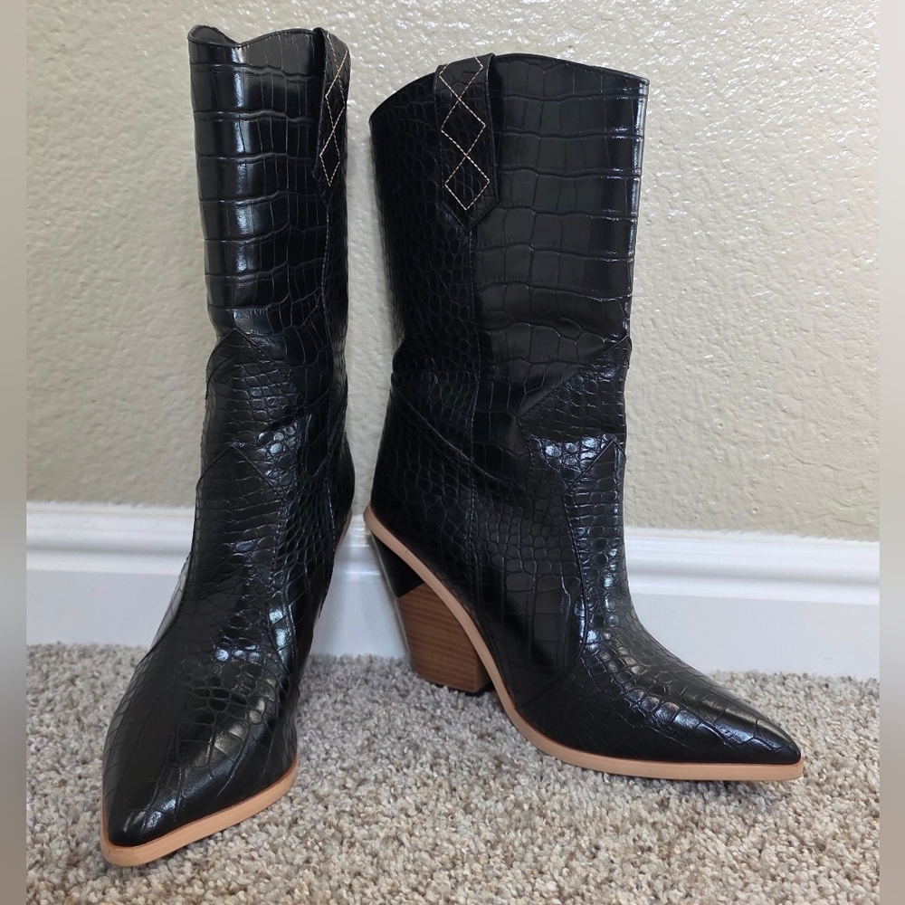 Cowboy Western Style Faux Leather Croc-Embossed Festival Boots Size 39 US 8.5 - Picture 2 of 9